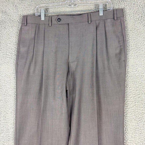 Lauren Ralph Lauren Pants Mens 36x29 Gray Polyester Pleated Cuffed Dress Slacks - Picture 3 of 12